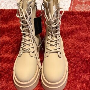Forever 21 Beige Lace-Up Combat Boots